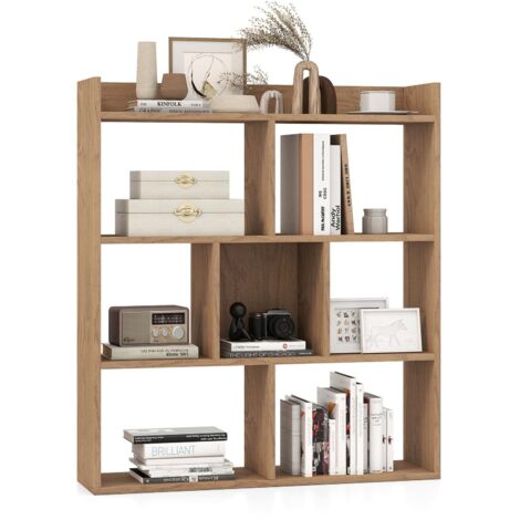 COSTWAY Libreria a Cubi con 7 Scomparti, Mensola Espositiva per l'Archiviazione, Libreria in Legno con Dispositivi Anti-Ribaltamento, per Studio Soggiorno, 80x20x90 cm (Naturale)
