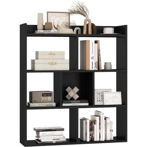 COSTWAY Libreria a Cubi con 7 Scomparti, Mensola Espositiva per l'Archiviazione, Libreria in Legno con Dispositivi Anti-Ribaltamento, per Studio Soggiorno, 80x20x90 cm (Nero)