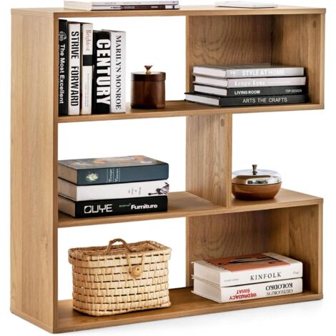COSTWAY Libreria a Forma Convessa/Concava, Scaffale Aperto a 3 Ripiani in Legno, Scaffale da Esposizione con Dispositivo Antiribaltamento, per Soggiorno Ufficio Camera da Letto (Concava)