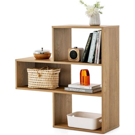 COSTWAY Libreria a Forma Convessa/Concava, Scaffale Aperto a 3 Ripiani in Legno, Scaffale da Esposizione con Dispositivo Antiribaltamento, per Soggiorno Ufficio Camera da Letto (Convessa)