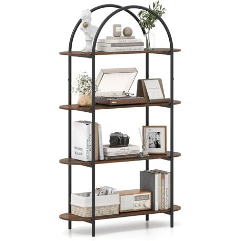 COSTWAY Libreria a Forma di Arco a 4 Ripiani, Scaffale Metallico Autoportante, 95x34x156cm