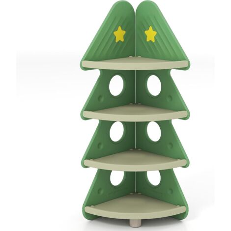 COSTWAY Libreria ad Angolo per Bambini, Scaffale Angolare a 4 Ripiani per Libri e Giocattoli, Libreria Salvaspazio a Forma di Albero di Natale per Camera dei Bambini, Soggiorno e Sala Giochi, Verde