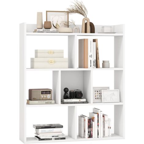 COSTWAY Librería con 7 Compartimentos Abiertos, Estantería de Almacenamiento de Madera, Estantería de Libros con Dispositivos Antivuelco, Librería Moderno para Sala de Estar y Oficina (Blanco)