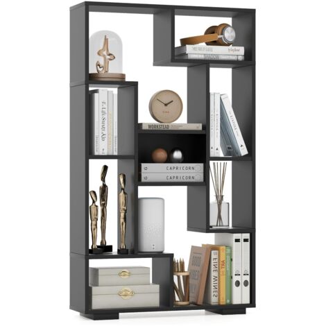 COSTWAY Libreria Geometrica 120 cm, Scaffale per Libri con Ripiani Aperti, Scaffale da Esposizione Moderno con Kit Anti-ribaltamento, Ideale per Casa Ufficio o Soggiorno (Nero)