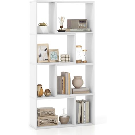 COSTWAY Libreria Geometrica a 4 Ripiani, Organizzatore Moderno con 8 Cubi, Mensola Espositiva a Pavimento, Mobile di Stoccaggio in Legno per Soggiorno Camera da Letto Studio, 60x20x120 cm (Bianco)