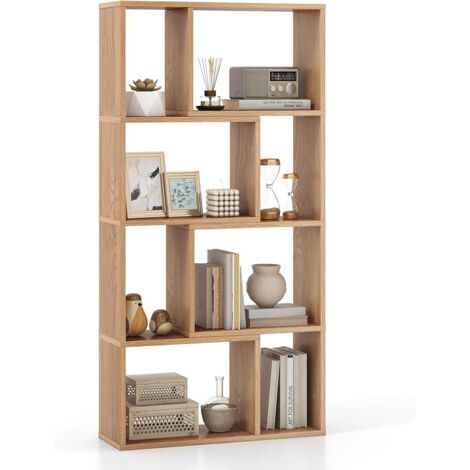 COSTWAY Libreria Geometrica a 4 Ripiani, Organizzatore Moderno con 8 Cubi, Mensola Espositiva a Pavimento, Mobile di Stoccaggio in Legno per Soggiorno Camera da Letto Studio, 60x20x120 cm (Naturale)