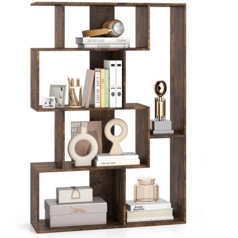 COSTWAY Libreria Geometrica Aperta, Scaffale a 6 Cubi con Kit Anti-Ribaltamento, Mensola Espositiva per Camera da Letto Studio Soggiorno, 80 x 30 x 119 cm (Marrone)