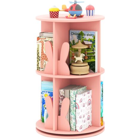 COSTWAY Libreria Girevole per Bambini, Scaffale Moderna in Legno a 2 Ripiani, Libreria Salvaspazio per Soggiorno, Camera da Letto e Studio, 40 x 65 cm (Rosa)