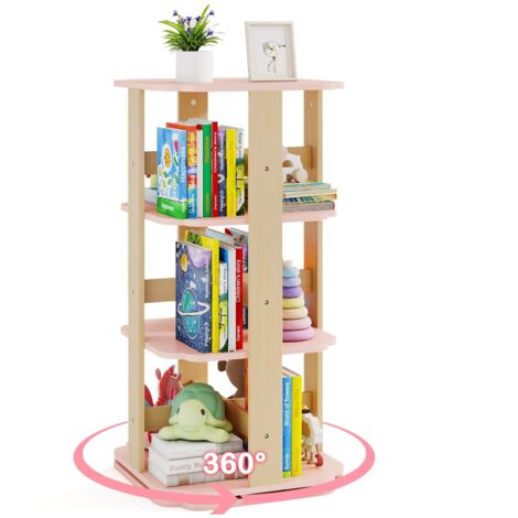 COSTWAY Libreria Girevole per Bambini, Scaffale per Libri in Legno a 3 Livelli con 12 Scomparti, Libreria Angolare e Salvaspazio per Camera da Letto, Studio e Soggiorno, 48 x 48 x 95,5 cm
