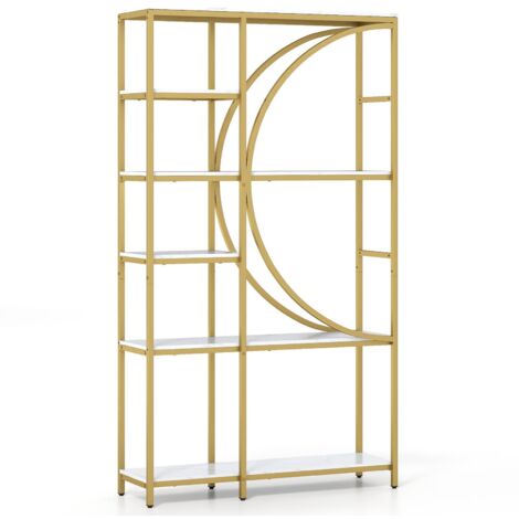 COSTWAY Libreria Moderna a 6 Ripiani Aperti, Scaffale Alto Autoportante Forma di Mezzaluna, Struttura in Metallo, Organizzatore per Soggiorno Ufficio, 100x30x177 cm (Bianco)