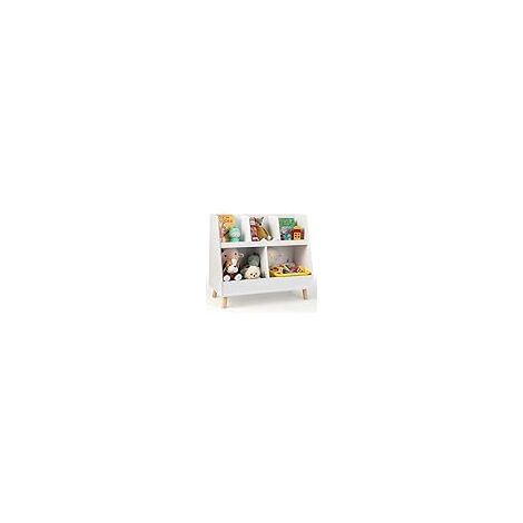 COSTWAY Libreria per Bambini a 5 Cubi, Scaffale Portagiochi a 2 Livelli con Gambe in Legno e Kit Antiribaltamento, per Stanza dei Giochi Camera da Letto, 80x35x71 cm