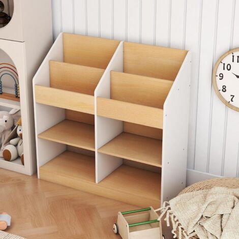 COSTWAY Libreria per Bambini con Anti-inversione, Organizzatore per Libri e Giocattoli con 4 Cubi Verticali e 4 Scomparti, Scaffale in Legno per Cameretta e Sala Giochi, 80 x 29,5 x 80 cm