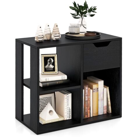 COSTWAY Libreria Scaffale, Libreria Bianco in Legno con Cassetto e 3 Cubi, 60 x 30 x 53 cm, Scaffale Multiuso per Soggiorno, Ingresso, Ufficio e Cameretta (Nero)