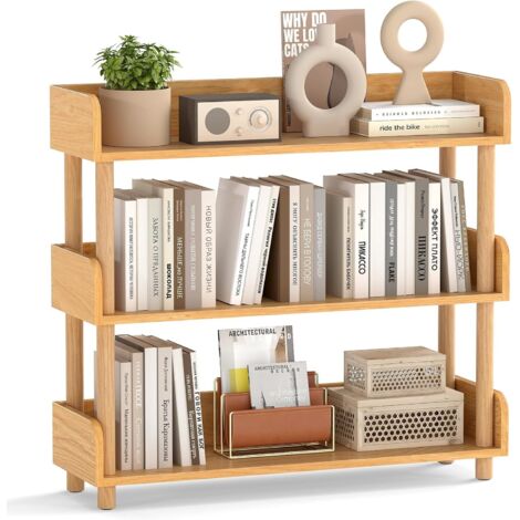 COSTWAY Libreria Verticale a 3 Livelli,con Gambe in Legno di Pino,Protezione dei Bordi,per Soggiorno