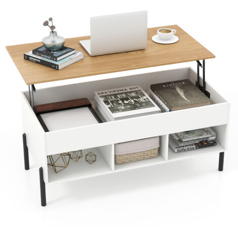 COSTWAY Lift Top Coffee Table Central Table w/Lifting Tabletop-White