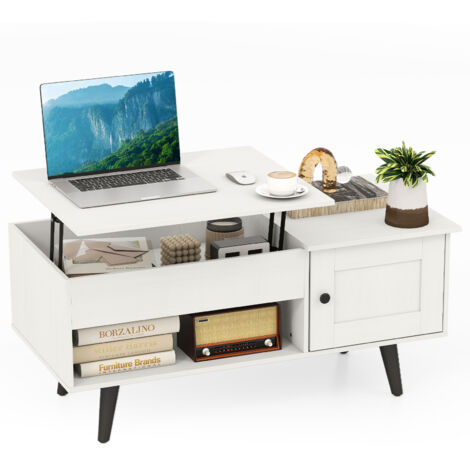 COSTWAY Lift Top Coffee Table Flip Top Center Table w/Hidden Compartment-White