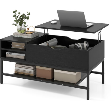 COSTWAY Lift Top Coffee Table Living Room Table w/ Storage Shelf-Black