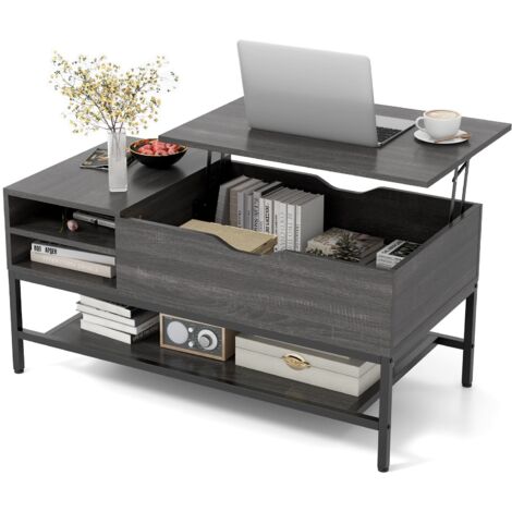 COSTWAY Lift Top Coffee Table Living Room Table w/ Storage Shelf-Grey