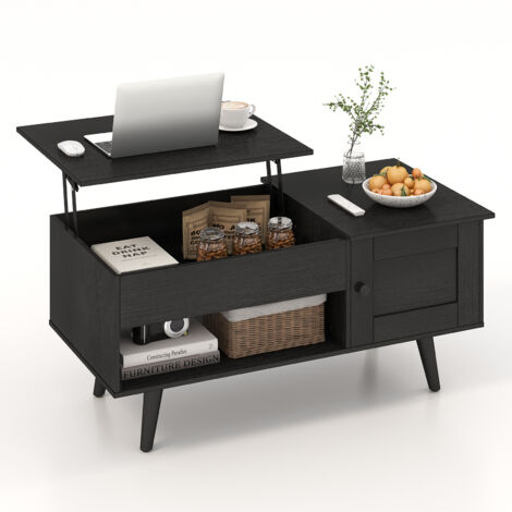 COSTWAY Lift Top Coffee Table Pull up Coffee Table with Storage-Black