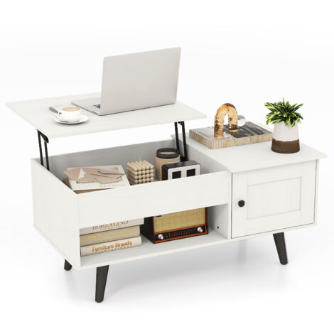 COSTWAY Lift Top Coffee Table Pull up Coffee Table with Storage-White