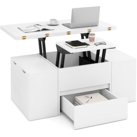COSTWAY Lift Top Coffee Table with Hidden Compartment and Drawer White