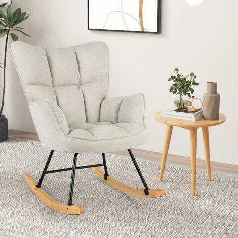 COSTWAY Linen Nursery Rocking Chair Modern Rocking Accent Chair Glider Rocker Armchair