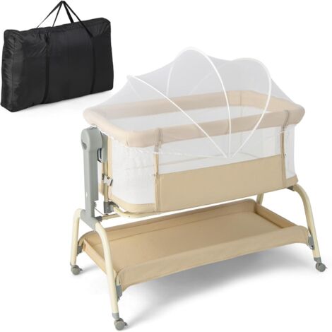 Costway – Lit cododo bébé 4 en 1 avec matelas doux – Inclinaison réglable – 6 hauteurs – 4 roulettes verrouillables – Berceau évolutif 0-6 mois