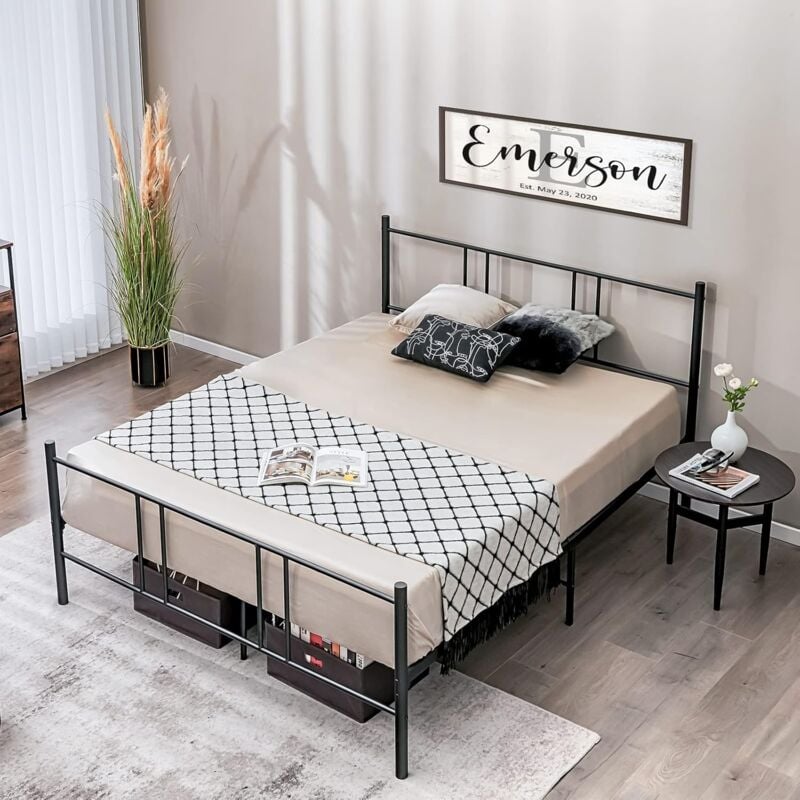 Lit Double pour Adulte - Cadre de Lit en Métal - 160 x 200 cm - 9 pieds de Support - pas de Sommier Nécessaire - sans Bruit - Costway