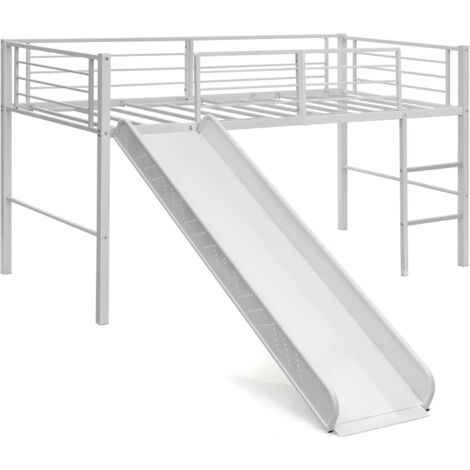COSTWAY Lit Mezzanine 198 x 96 cm en Métal avec 4 Garde-corps de Sécurité,Echelle à 2 Marches et Toboggan Matelas non Inclus Blanc