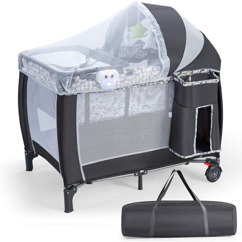 Costway - Lit Parapluie Bébé Pliant 4 en 1 avec Matelas,Filet Amovible Réglable,Table à Langer,Sac de Transport Roues Verrouillables