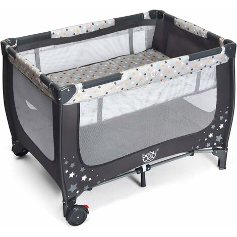 Costway – Lit parapluie pliant bébé 0-36 mois – 125 x 65 x 76 cm – Tissu Oxford non toxique – Structure robuste – Design pliable et portable - GRIS 125 X