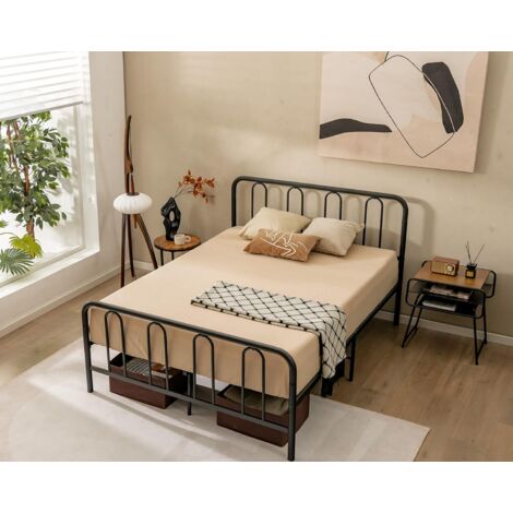 Costway – Lit plateforme métal 160x200cm – 9 pieds – Espace de rangement sous le lit – Hauteur 31,5cm – Capacité 300kg – Montage facile