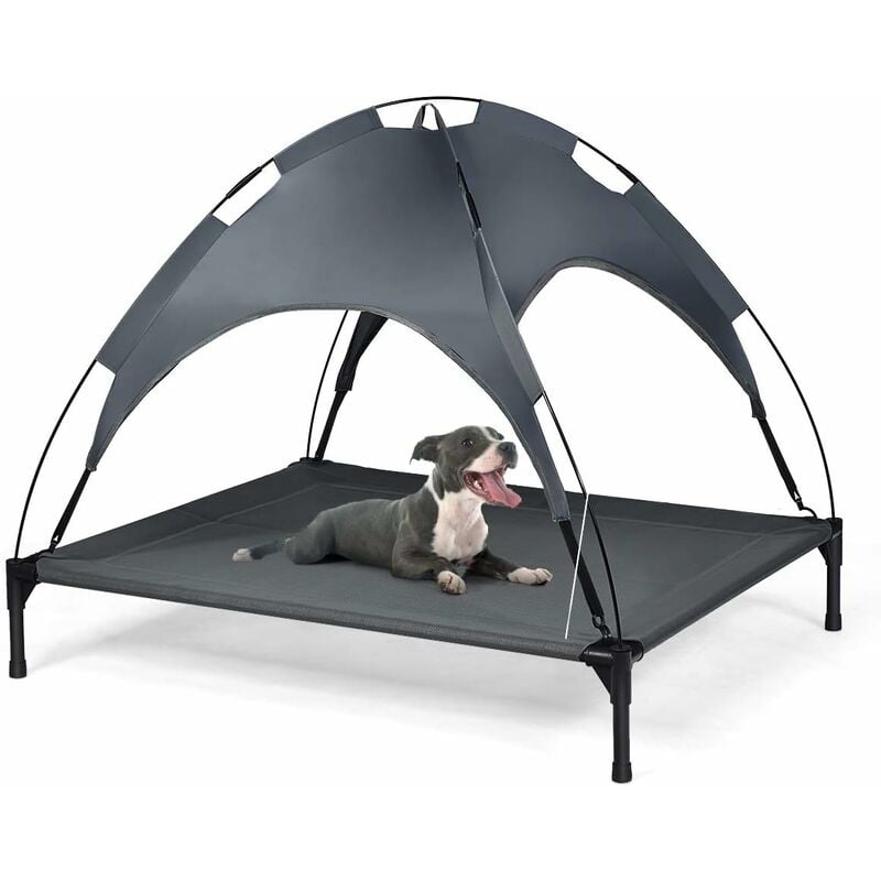 Lit sur Pieds pour Chien avec Auvent Cadre en Acier Intérieur/Extérieur 105 x 87 x 89CM Tissu Polyester Charge 20KG - Costway