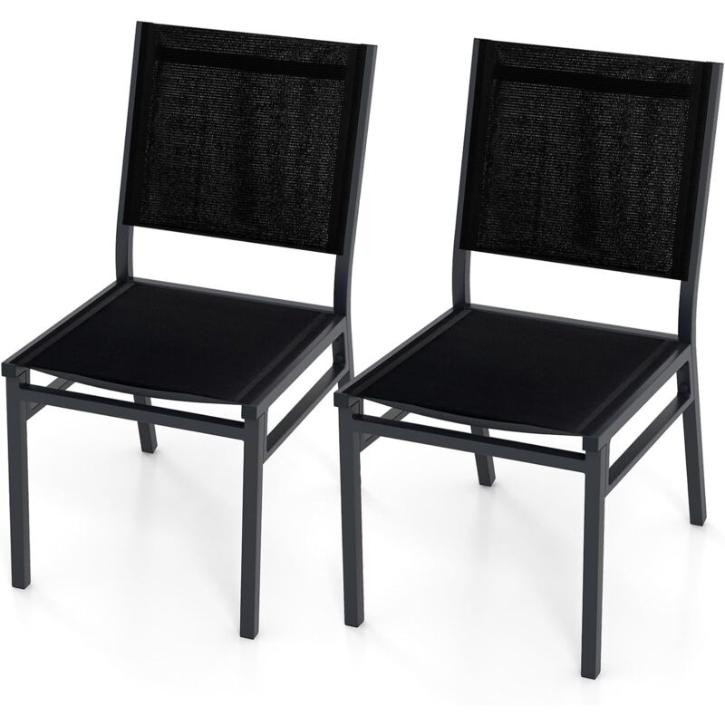 Costway - Lot de 1/2 Chaise de Jardin Extérieure avec Cadre en Aluminium, Chaise de Terrasse sans Accoudoirs, Chaise de Salle à Manger pour Patio