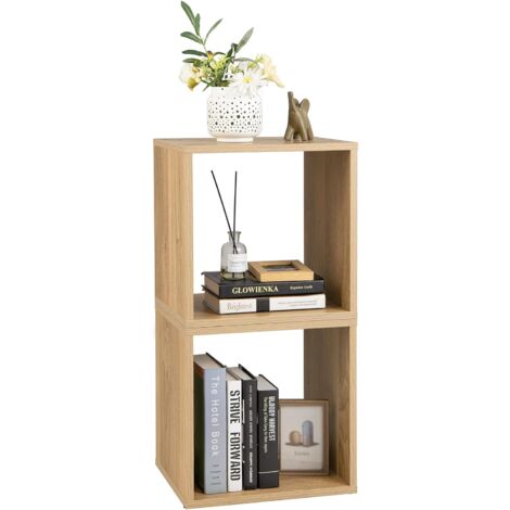 Costway – Lot de 2 bibliothèques en cube 38x33x77cm – Bois épais durable – Dispositif anti-basculement – Utilisation empilable ou séparée