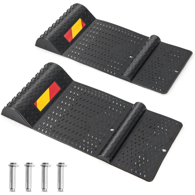 Lot de 2 Butée de Roue Antidérapant pour Garage, Tapis Aide au Stationnement avec Bande d'Avertissement, Guide des Pneus pour Plupart des Véhicules