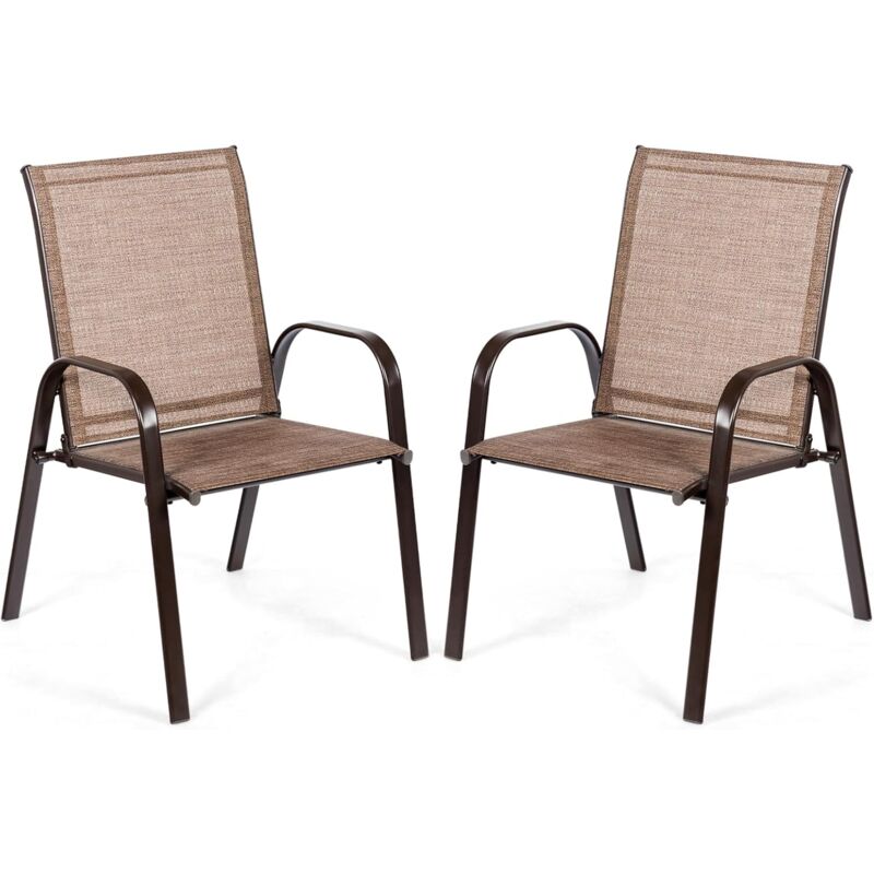 Lot de 2 Chaise de Jardin avec Cadre en Métal, Chaise de Salle à Manger Extérieur en Teslin à Séchage Rapide, Fauteuil Extérieur pour Toutes Saisons,