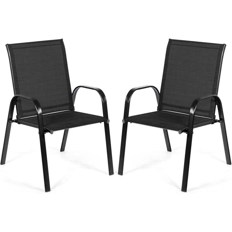 Lot de 2 Chaise de Jardin avec Cadre en Métal, Chaise de Salle à Manger Extérieur en Teslin à Séchage Rapide, Fauteuil Extérieur pour Toutes Saisons,