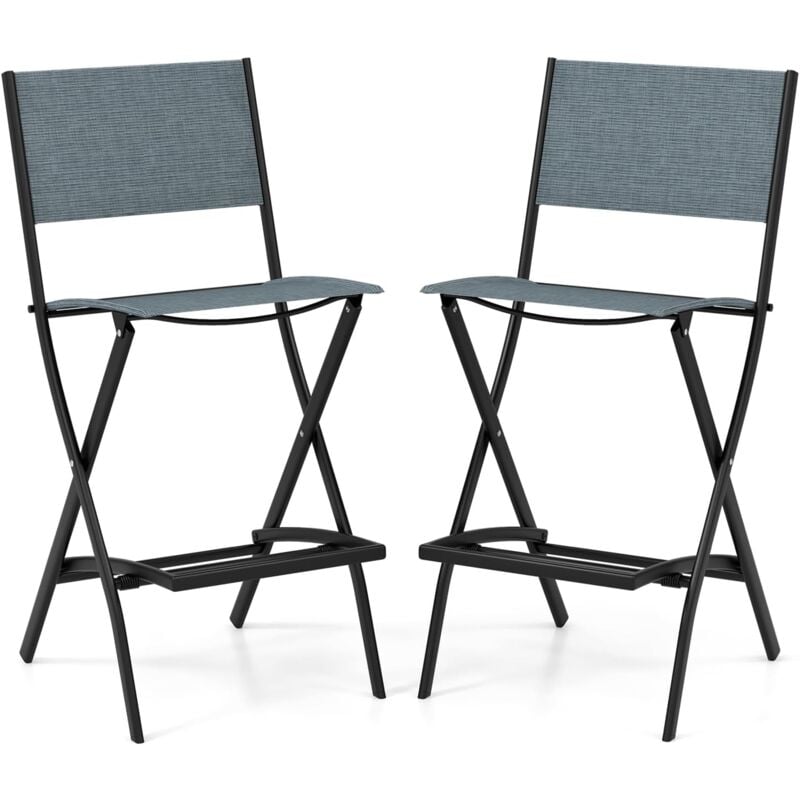 Lot de 2 Chaise de Jardin Extérieur, Chaise Pliante Interieur, Cadre en Metal, Patins Antidérapants, Fauteuil Confortable pour Jardin Balcon Bar,