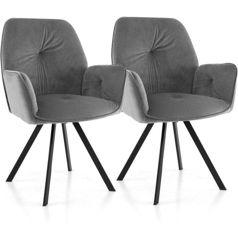 Costway - Lot de 2 Chaise de Salle à Manger, Chaises Pivotantes à 360° en Velours, Fauteuils Pivotant avec Pieds Métalliques, pour Chambre, Salle