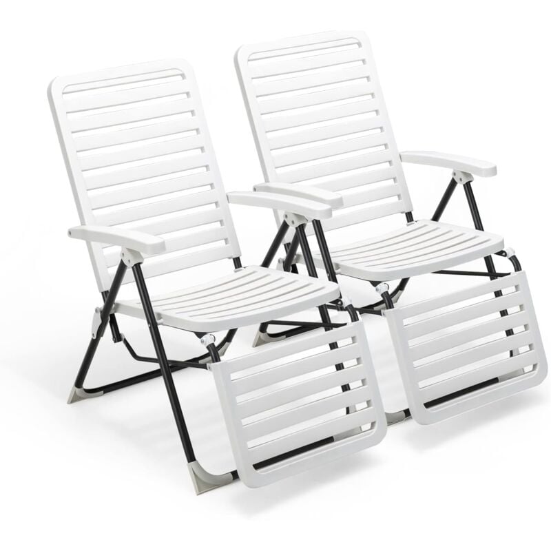 lot de 2 chaise longue inclinable avec dossier réglable à 7 positions, fauteuil de jardin pliante en pp résistant, bain de soleil pour terrasse,