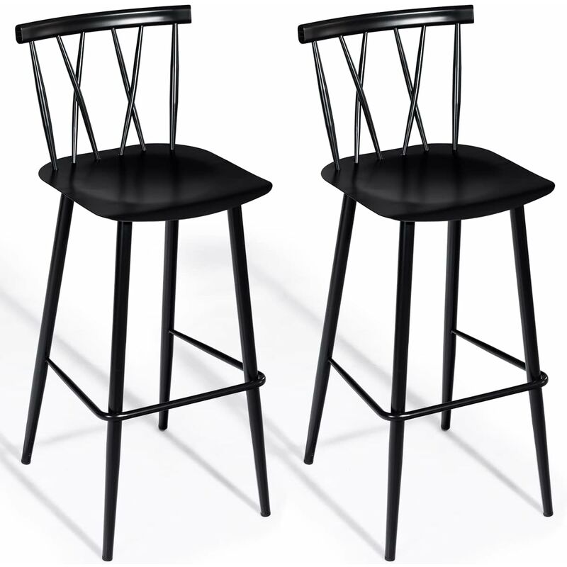 Costway - Lot de 2 Chaises de Bar de Style Moderne en Métal 47,5 x 41 x 105 cm pour Bistro,Cuisine,Café noir Charge Max. 150 kg