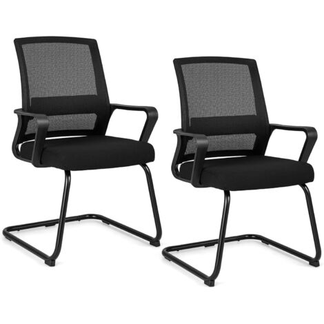COSTWAY Lot de 2 Chaises de Bureau, Chaises de Conférence Ergonomique en Maille à Dossier Moyen avec Siège Rembourré, Chaises de Réception pour Bureau, Salle d'Attente, Chambre, Noir