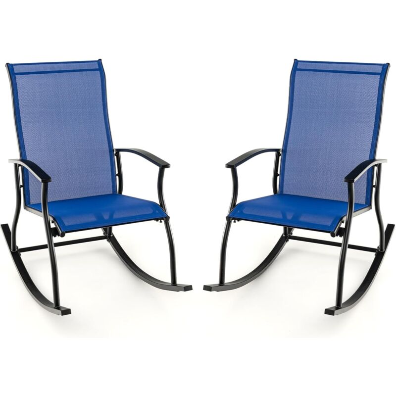 COSTWAY Lot de 2 Chaises de Jardin à Bascule avec Siège en Tissu Respirant et Cadre en Métal, Chaises Berçantes d'Extérieur à Dossier Haut, pour