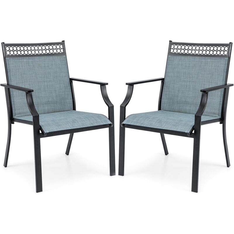 Costway - Lot de 2 Chaises de Jardin avec Cadre en Métal, Chaises à Dossier Haut en Teslin à Séchage Rapide, Fauteuil d'Extérieur pour Toutes