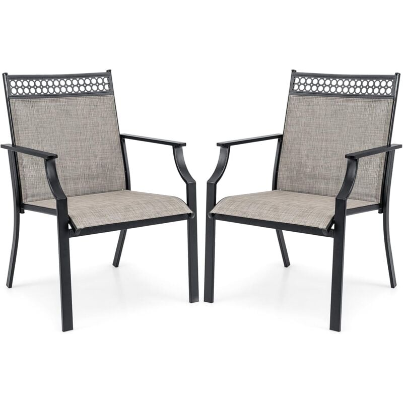 Costway - Lot de 2 Chaises de Jardin avec Cadre en Métal, Chaises à Dossier Haut en Teslin à Séchage Rapide, Fauteuil d'Extérieur pour Toutes