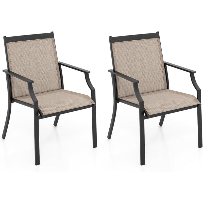 Costway - Lot de 2 Chaises de Jardin avec Cadre en Métal, Chaises de Salle à Manger pour l'Extérieur en Teslin à Séchage Rapide, Fauteuil d'Extérieur
