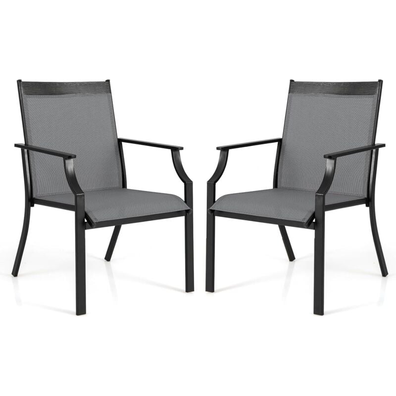 lot de 2 chaises de jardin avec cadre en métal, chaises de salle à manger pour l'extérieur en teslin à séchage rapide, fauteuil d'extérieur pour