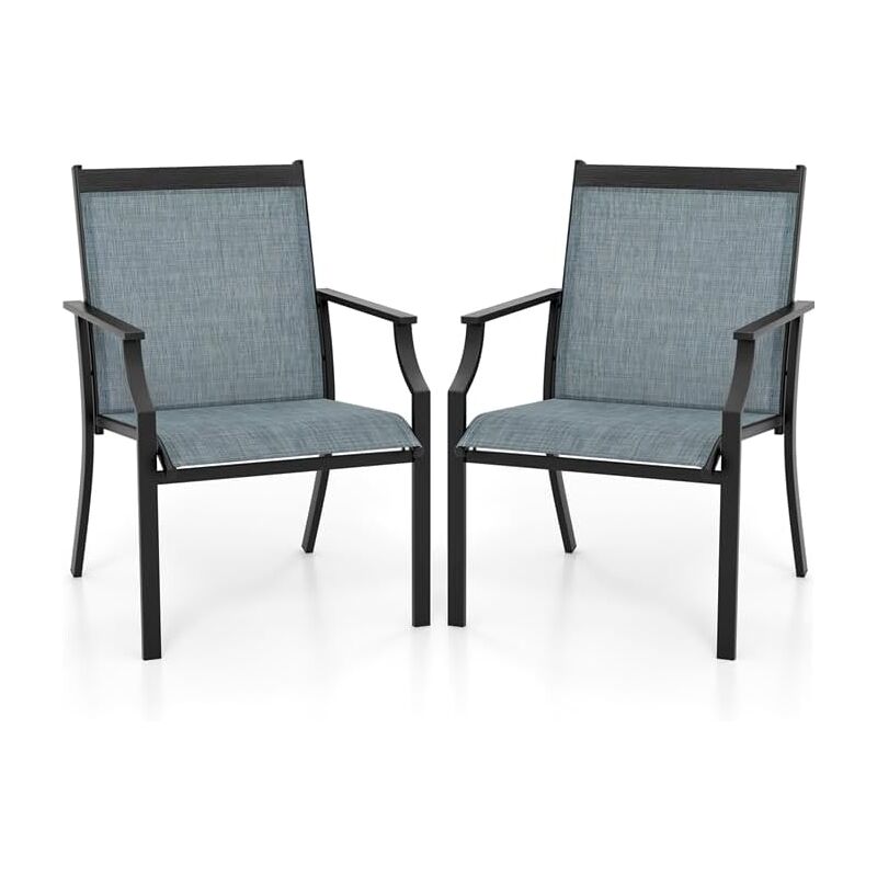 Lot de 2 Chaises de Jardin avec Cadre en Métal, Chaises de Salle à Manger pour l'Extérieur en Teslin à Séchage Rapide, Fauteuil d'Extérieur pour