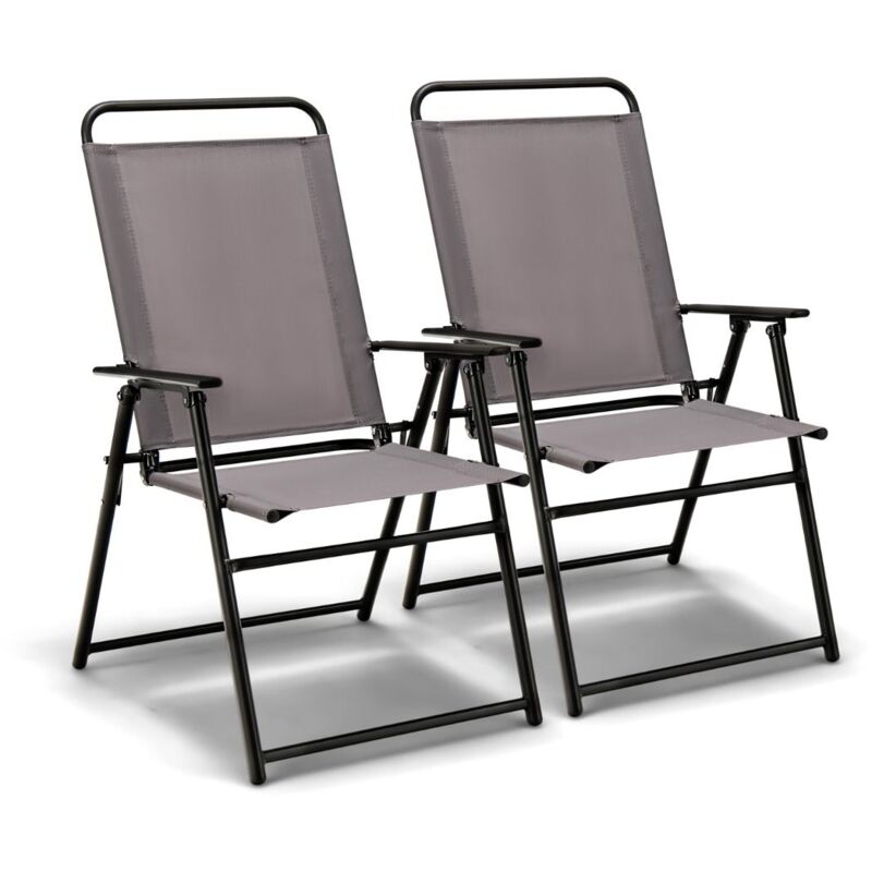 Lot de 2 Chaises de Jardin avec Cadre Métallique Chaises Pliantes en Tissu 2 Pièces avec Dossier Haut & Accoudoirs Noir - Costway